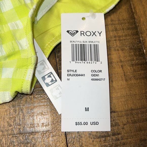 NWT Roxy Women’s Lime Green Swim Top SZ Medium - Picture 7 of 9
